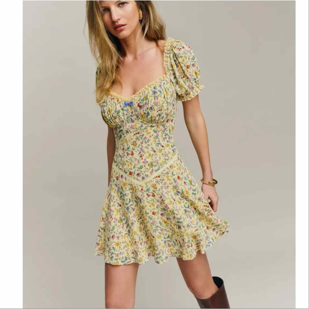 Reformation Floral Mini Dress - Yellow and Blue
